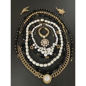 Vintage Trifari & Crown Trifari All Signed White/Black Goldtone Mix jewelry lot
